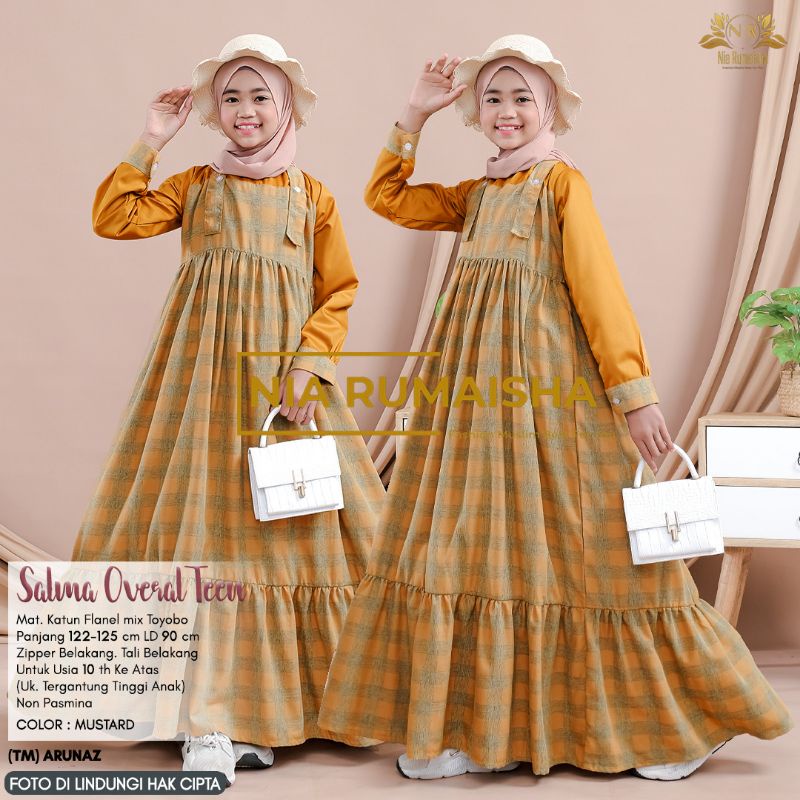 Gamis Overal Teen Kotak Series Original Nia Rumaisha Setelan Muslim Kids Anak Flanel Katun Toyobo / 