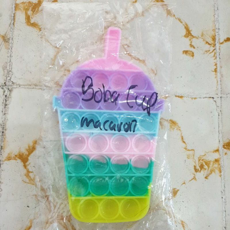 Pop It Boba Cup Macaron Rainbow, Popit Ice Sundae Macaron Rainbow, Popit Ice Cream Pastel Rainbow-Boba Cup Macaron