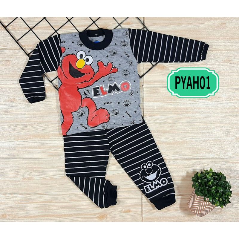 Setelan baju tidur SNOOPY POPEYE ELMO SPIDERMAN lengan panjang anak bayi