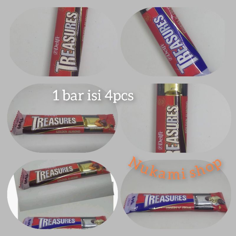 

DELFI TREASURES 1 BAR - 4 PCS - 36gr - GOLDEN ALMOND - COOKIES CREAM - COKELAT DELFI TREASURE COKLAT