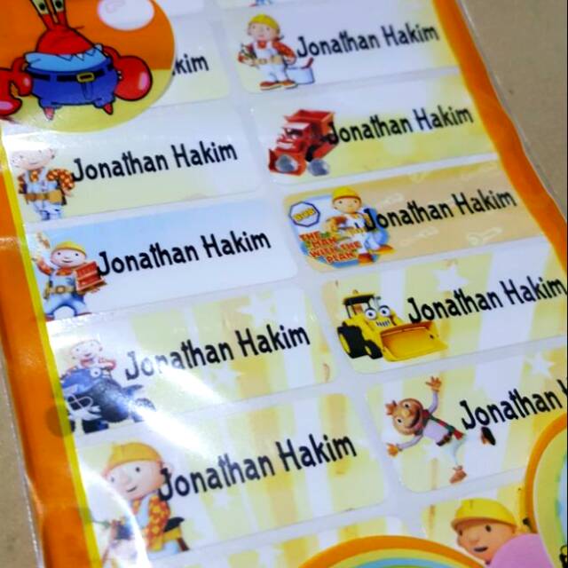 

Label nama anti air stiker waterproof Bob The Builder