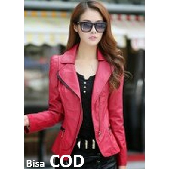 jaket kulit asli wanita modis remaja terkini