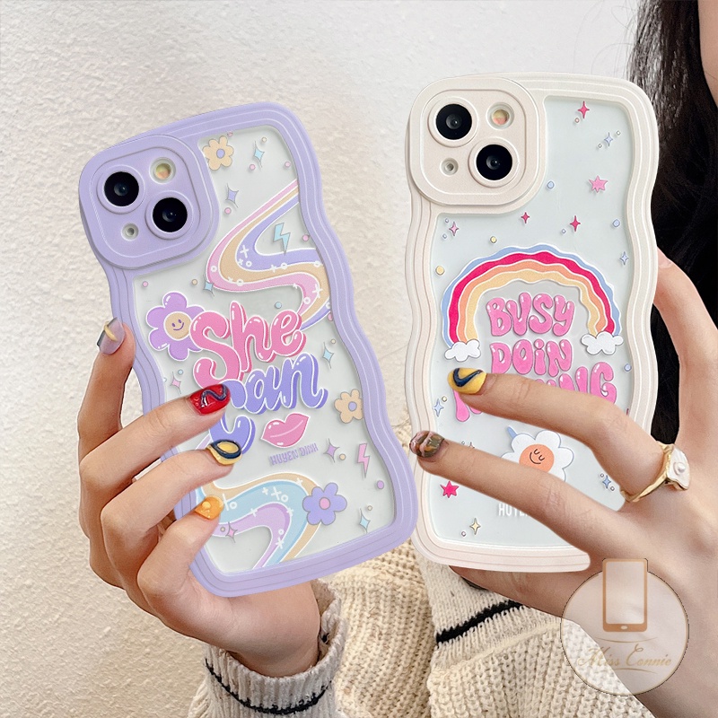 Case Untuk Samsung A12 A04s A04E A04 A23 A32 A50s A03 A53 A13 A03s A51 A52 A22 A31 A50 A30 A52s A14 A11 A21s A02s A20 Pelangi Warna-Warni Kata Inggris Shockproof Wavy Edge Soft Case