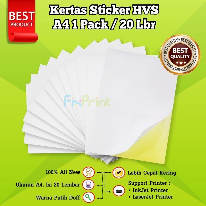 Kertas Sticker Premium Sticker Kertas Stiker HVS Uk. A4 Polos Lembaran