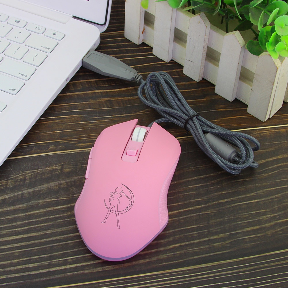 Mouse Gaming Optical 3200dpi Wireless Rechargeable Desain Sailor Moon Warna-Warni Untuk Wanita