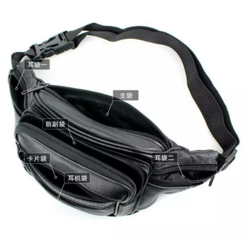 Tas Kulit Asli import 7 Ruang Tas Pinggang Kulit Waist Bag Kulit Tas Selempang Kulit Sling Bag