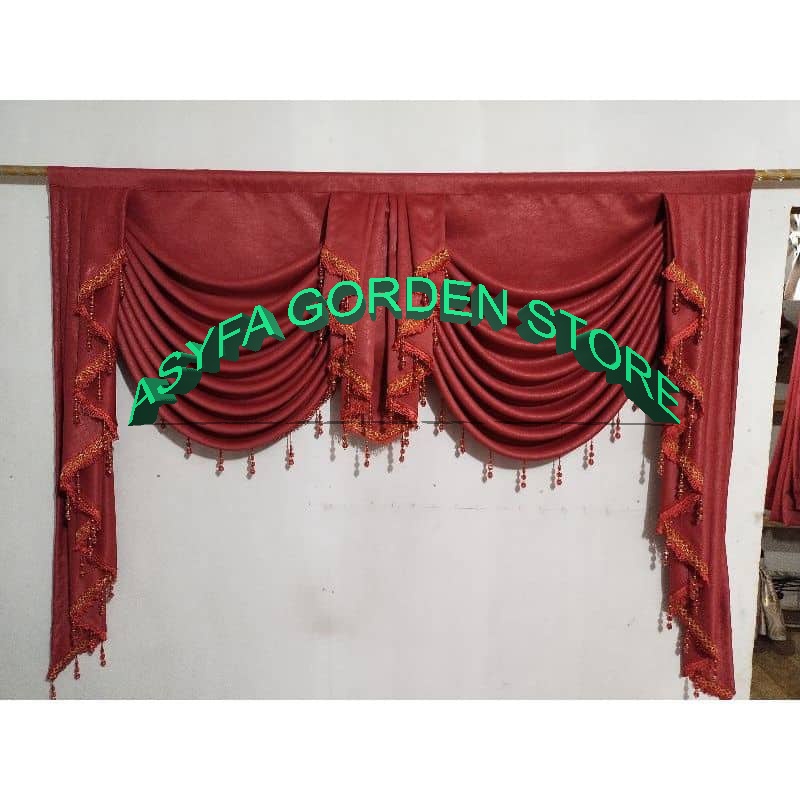 Gorden Poni Sepanyol Warna MARON Minimalis Korden Jendela Poni Gelombang Hordeng Pintu kamar Murah T