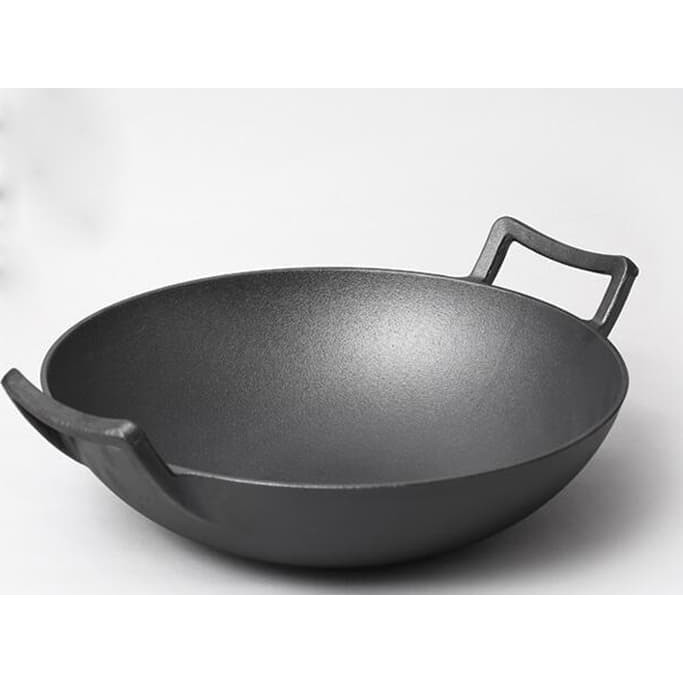 Cast Iron Chinese Wok Stir Fry Pan 12" Two Handle Panci Wajan Wok Besi