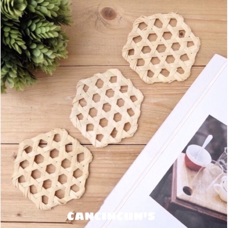 Hexagon bamboo glass coaster / alas gelas bambu bentuk segi enam