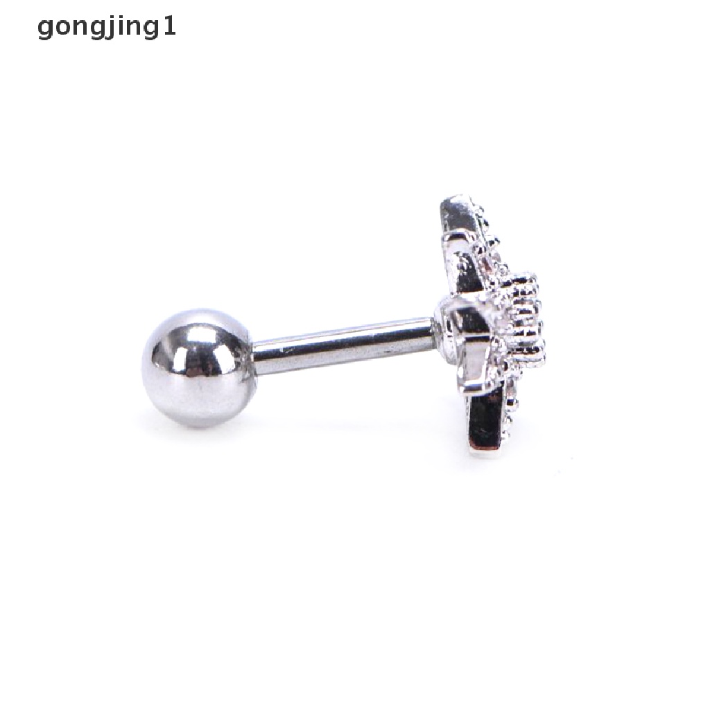 Anting Stud Kristal Berlian Imitasi Bentuk Bunga Bulan Helix Cartilage Body Piercing