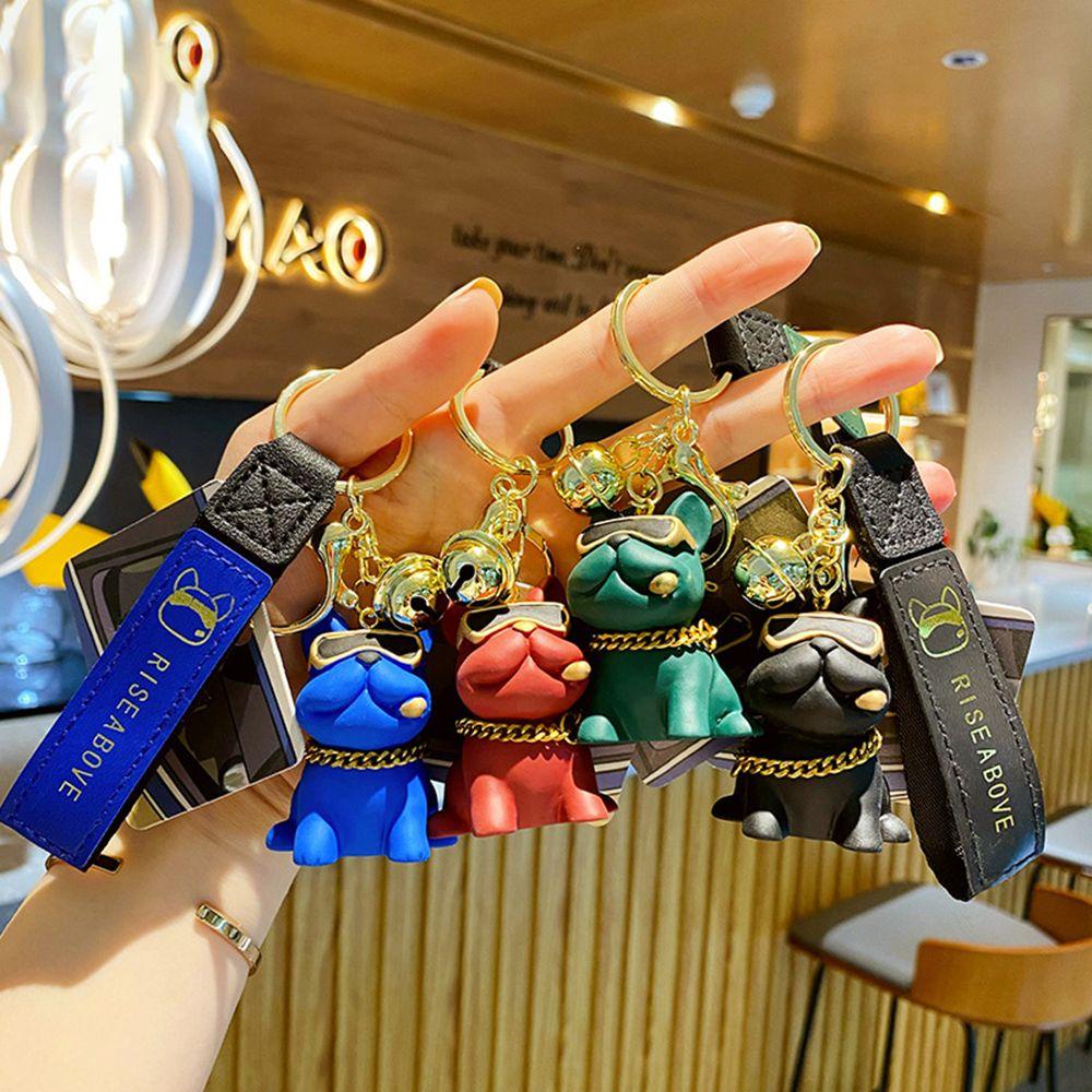Lanfy Buldog Anjing Gantungan Kunci Keren Indah Hip Hop Lonceng Hadiah Ornamen Perempuan Pria Kunci Gesper Key Lanyard