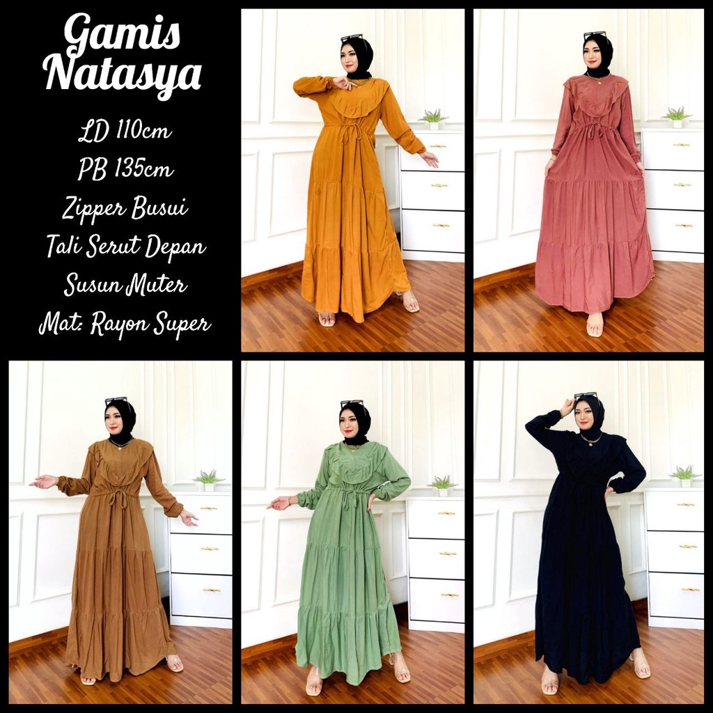 Gamis Terbaru Susun Natasya Susun Polos Rayon Premium Dress Wanita Susun Lengan Panjang Baju Wanita Busui Kekinian LD 110 cm