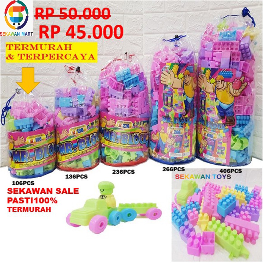 Mainan Anak Mr Block / Block / Mainan Block Isi 136pcs Kantong Serut TERMURAH!! (136G)