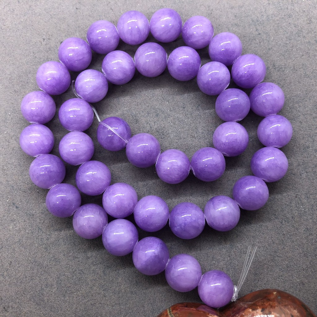 BISA COD Yellow Jade Beads 4-12mm Round Natural Loose Purple Chalcedony Stone Bead DIY