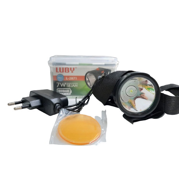 Senter Kepala Luby 7 Watt L-2871 Headlamp LED Putih Free Filter Kuning Original