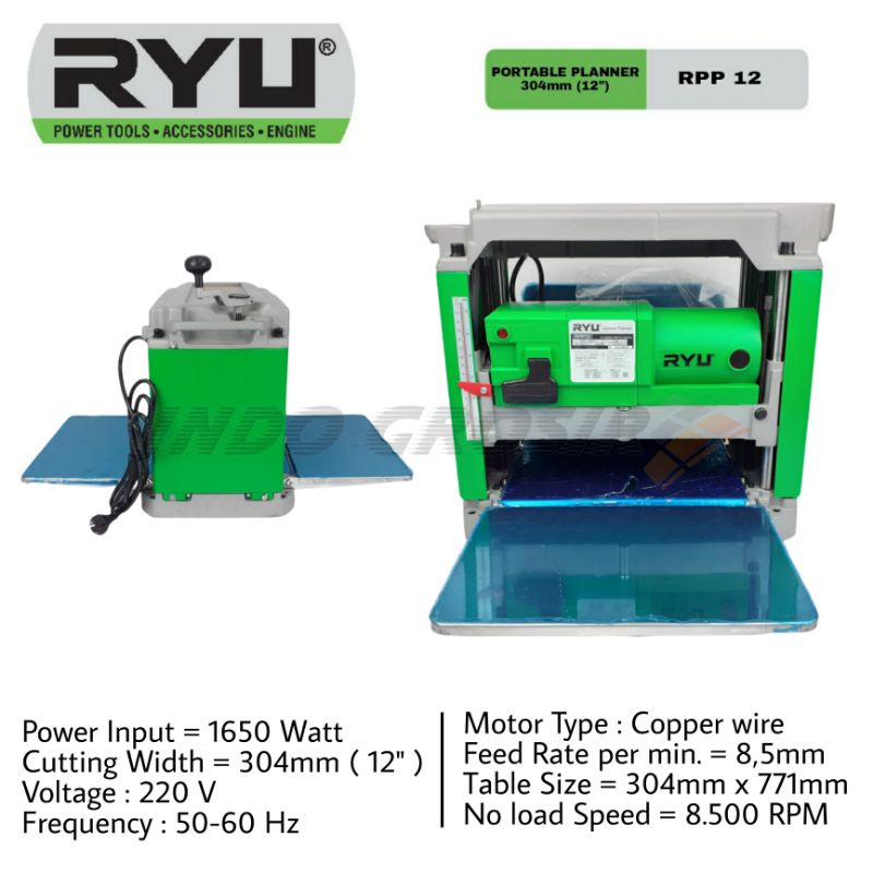 RYU RPP 12 / Portable Planner 304mm (12") / Mesin Serut Kayu Duduk / Mesin Ketam Sugu / Planner Mach