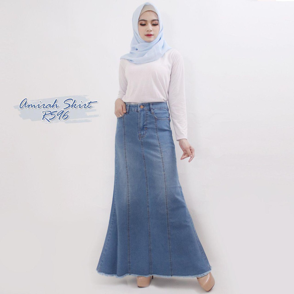 ROK JEANS MERMAID NON  KANCING WANITA / rok jeans duyung / rok jeans duyung non kancing