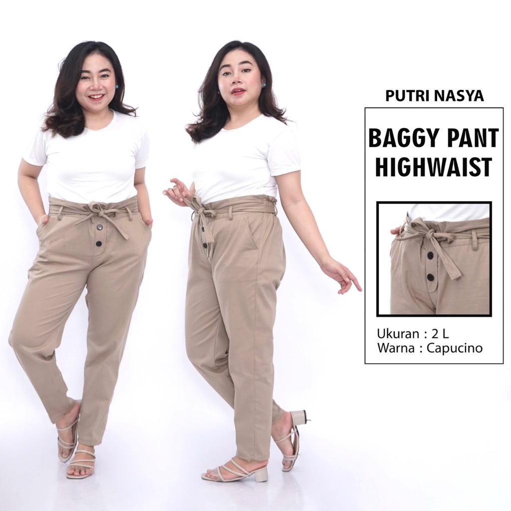 Celana Baggy Pant Super Jumbo Formal XL 4L 5L 6L 8L Big Size Chino Kerja Cream Moca Capucino Hitam / Celana Kantor Wanita Jumbo / Celana Kerja Big Size Wanita / Celana Karet Katun Bahan Formal / Celana Kekinian Super Big Model Terbaru Seragam Wanita