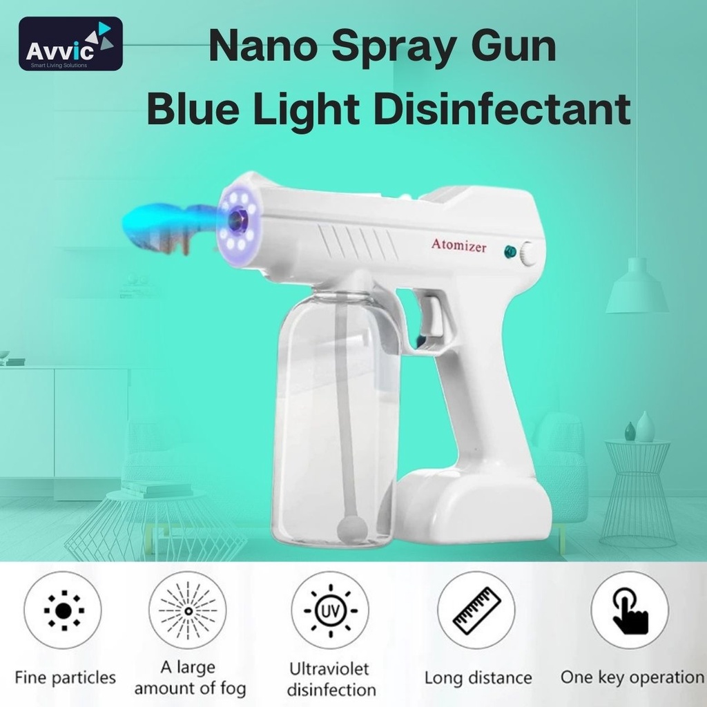 Nano Spray Gun Disinfectant Wireless 800ml  Semprotan Disinfektan Anti Virus Rechargeable Blue Light