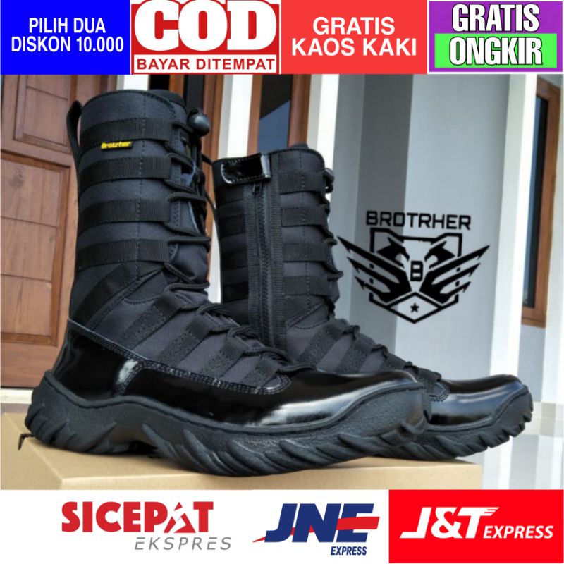 SEPATU PDL NINJA KULIT KILAP GLOSY PAKAI RESLETING OUTSOLE KARET SUDAH DI SOL KELILING