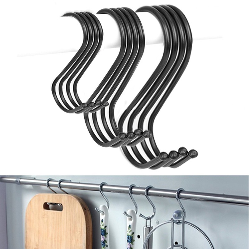 2 Pcs Home Creative Seamless Black S Shaped Hooks / Kitchen Bedroom Coats Bag Hats Towels Key Hanging Holder Organizer Accessories for Kitchen,Bedroom