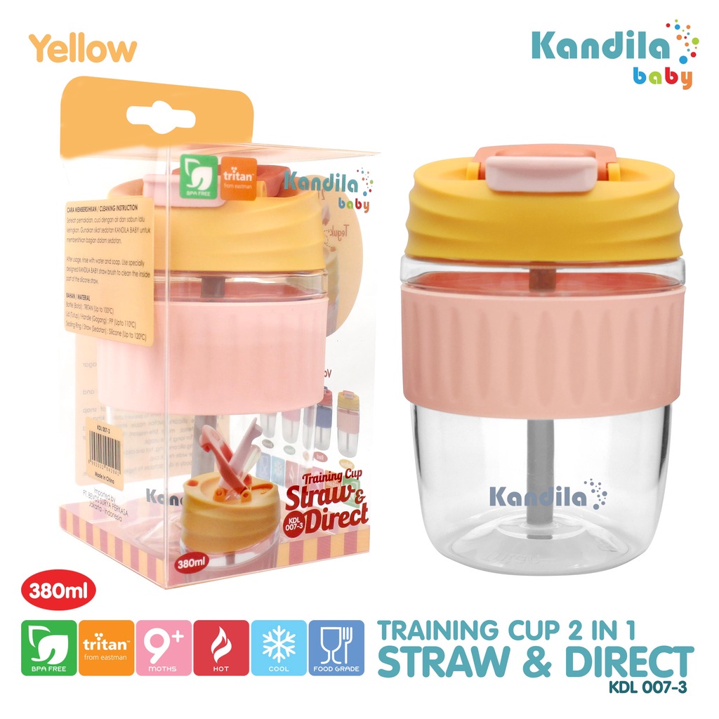 Botol Gelas Minum Sedotan Anak Bayi Kandila KDL007-3 Tritan Training Cup 2in1 Straw &amp; Direct