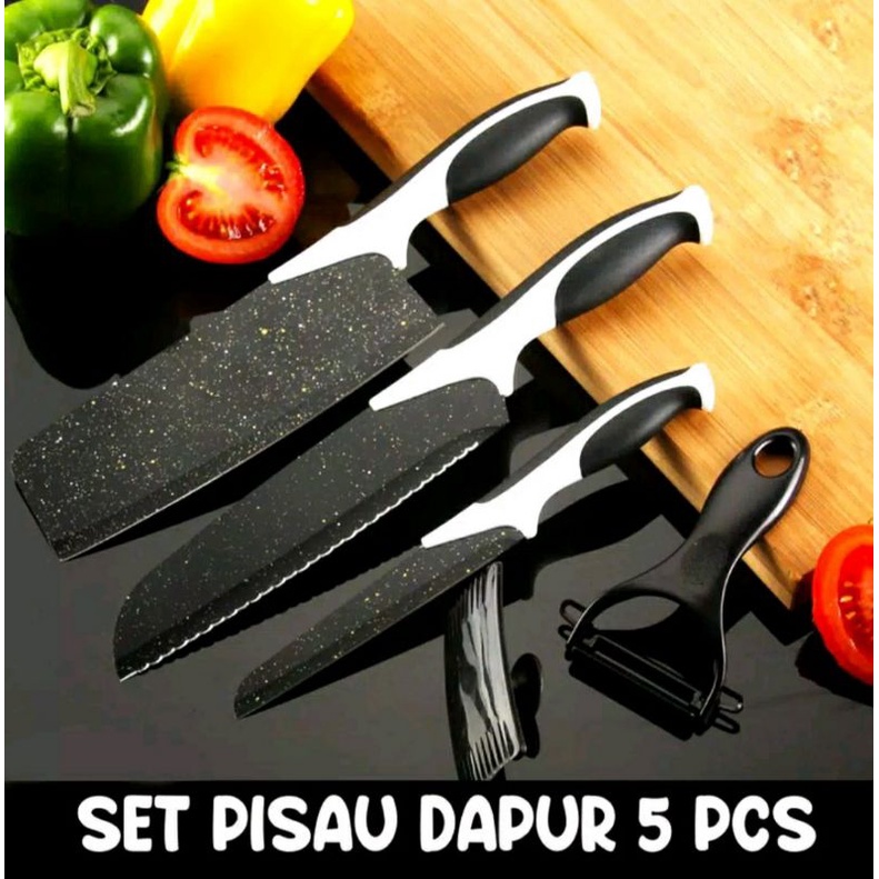 SET PISAU DAPUR HITAM KERAMIK MEWAH ISI 5 PCS MURAH