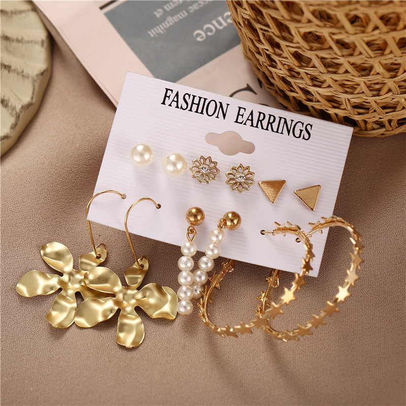 Set Anting Rumbai Desain Kupu-Kupu Bunga Geometris Aksen Mutiara Bahan Logam Gaya Retro Untuk Wanita