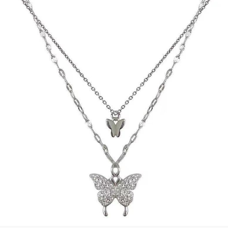 SHANZUAN butterfly double-layer kalung untuk wanita ins kalung sederhana dan lembut selebriti Intern