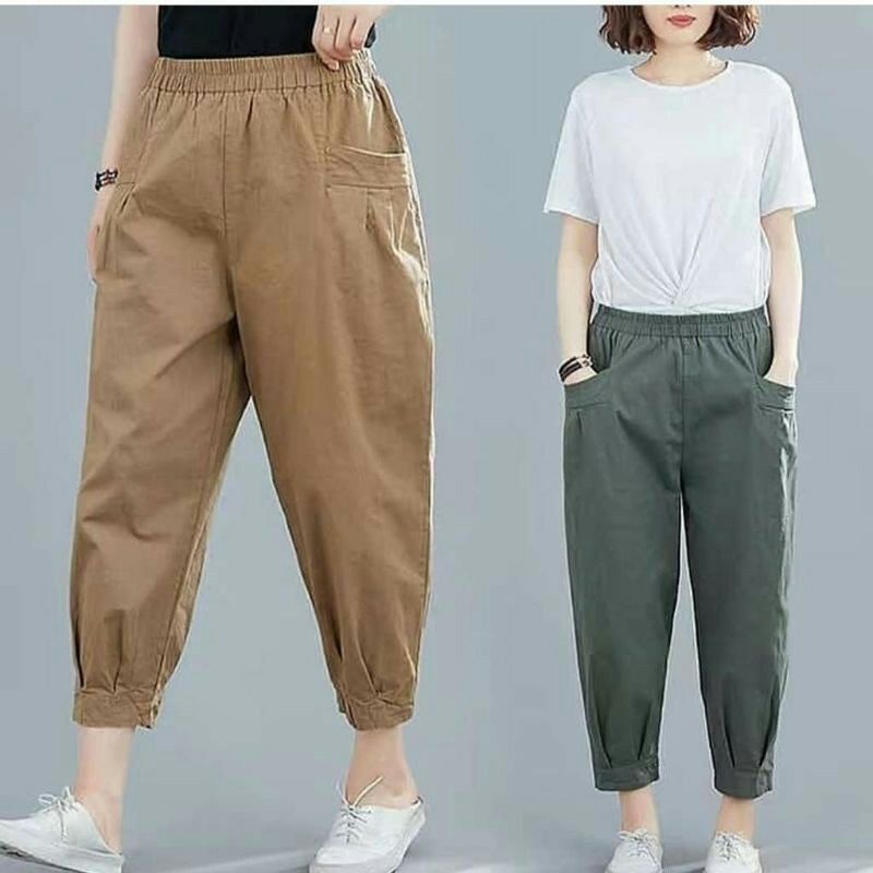 CELANA HARUKA PANTS BAHAN TWILL PREMIUM - Bawahan Basic Korean Pants