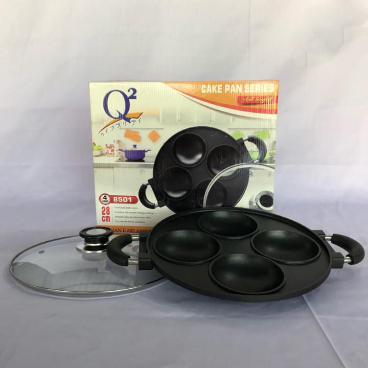 TEFLON CETAKAN KUE CAKE PAN Q2 8501 LUBANG 4 28 CM ORIGINAL CETAKAN KUE SERABI APEM DORAYAKI KUE LUM