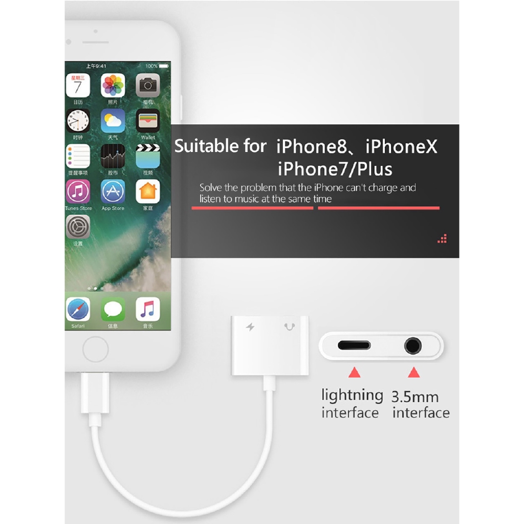 Splitter Kabel Konektor Charger untuk iPhone Lighting 3.5mm