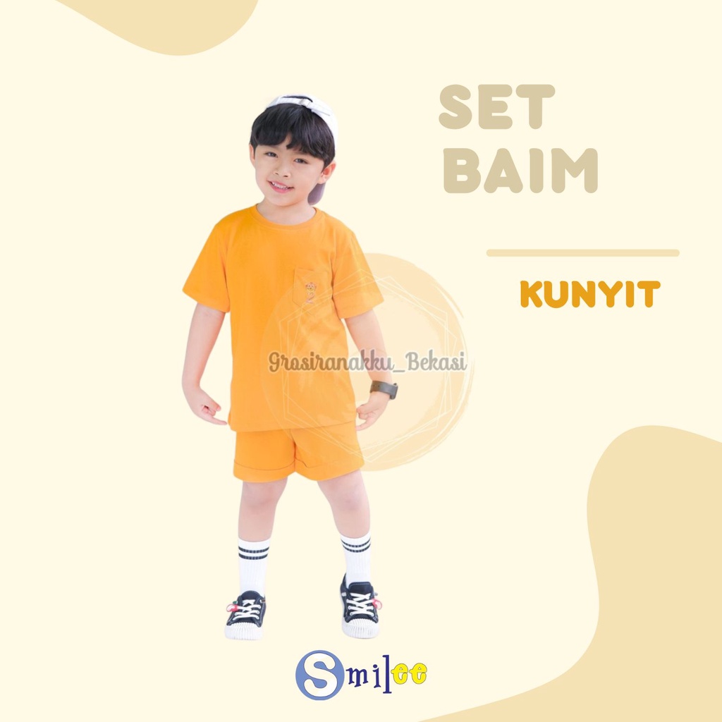 Setelan Anak Unisex Baim Smilee  Warna Kunyit Size 1-5 Tahun