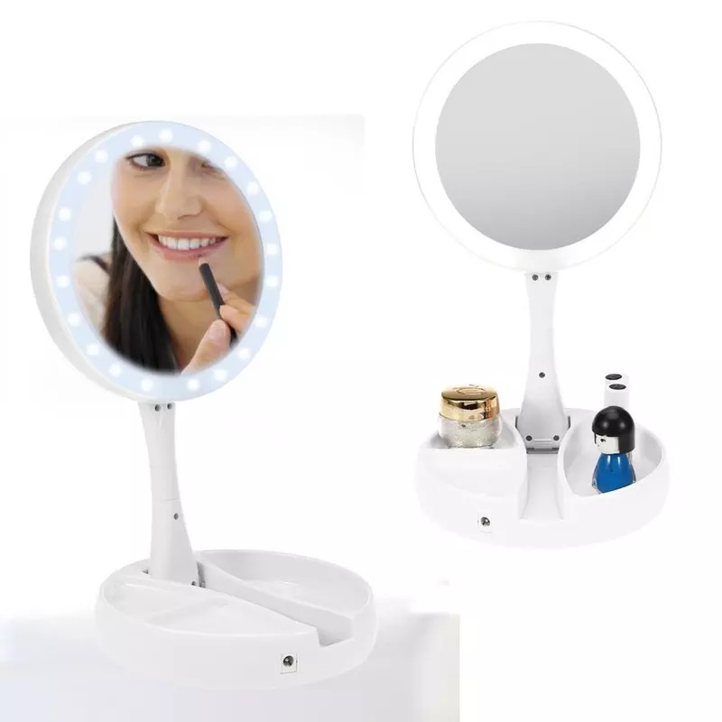Kaca Lampu LED Cermin Meja Rias Make Up Double Side Bulat Tebal