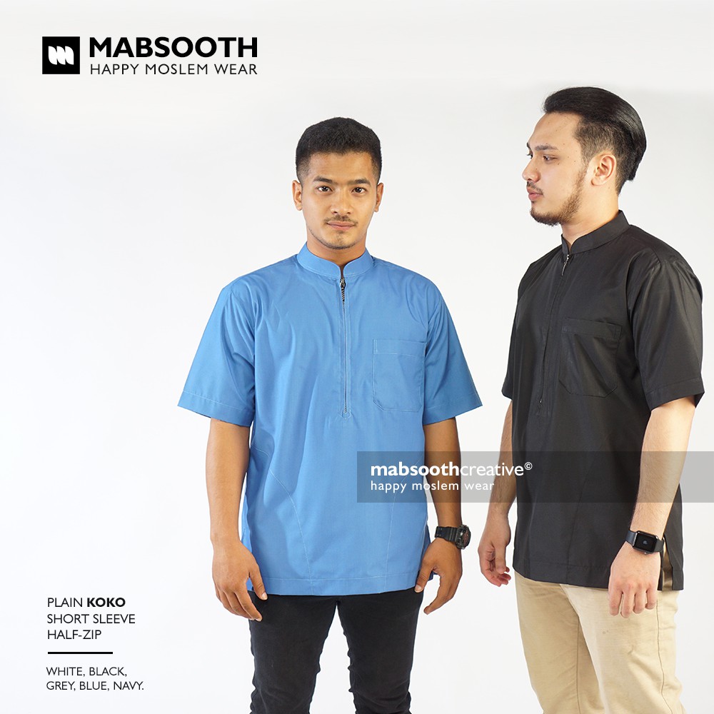 Baju Koko Mabsooth Half Zip Lengan Pendek Polos Kemeja 