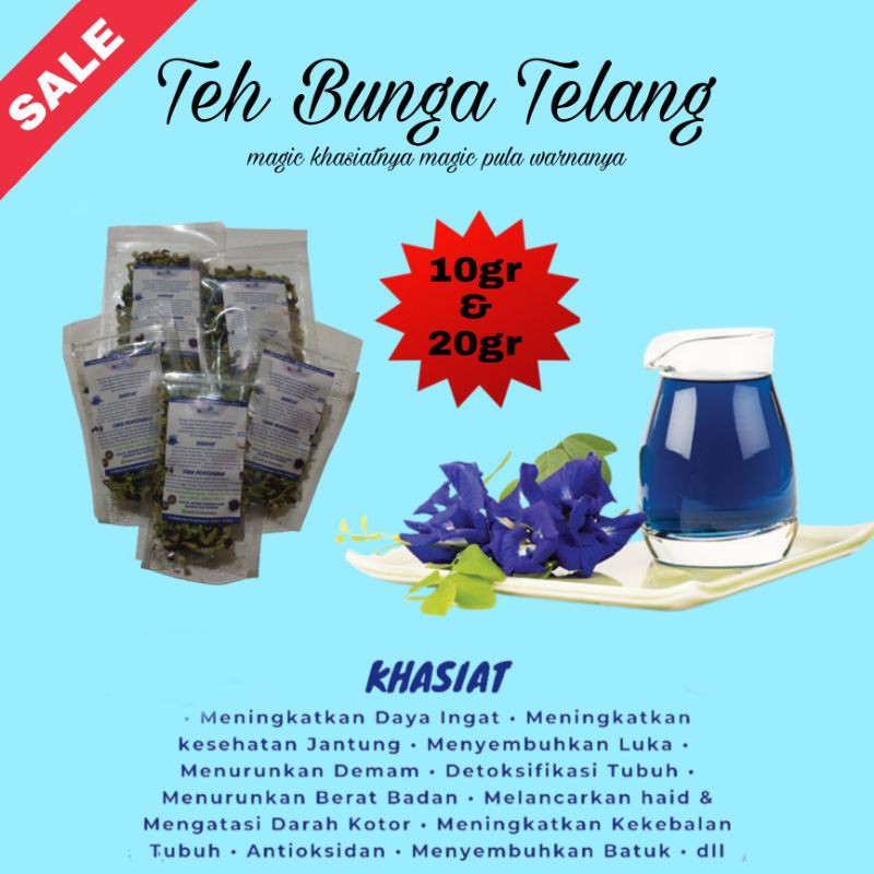teh bunga telang/butterfly pea flower/teh herbal/bunga biru alami/ isi 10 gram & 20 gram