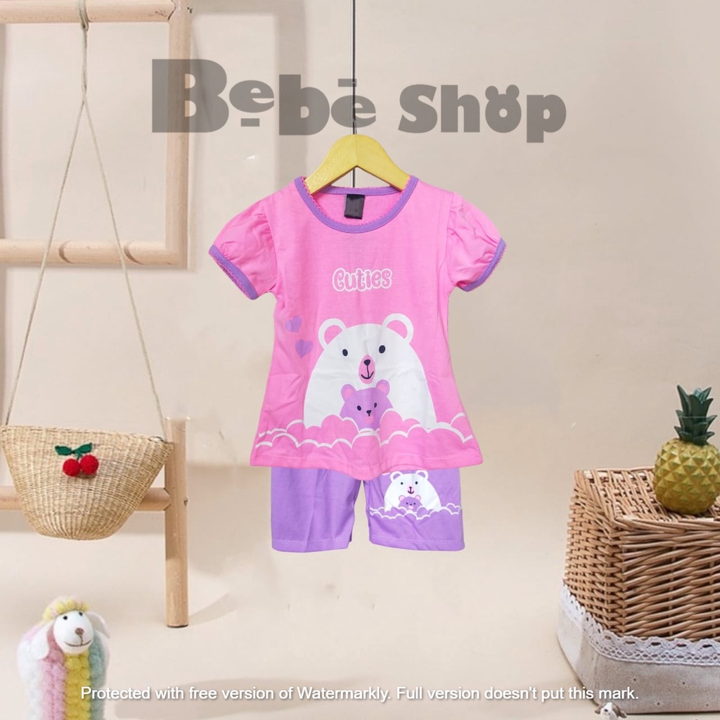 Setelan baju anak cewek karakter bear Cuties  usia  1 sampai 7 Tahun