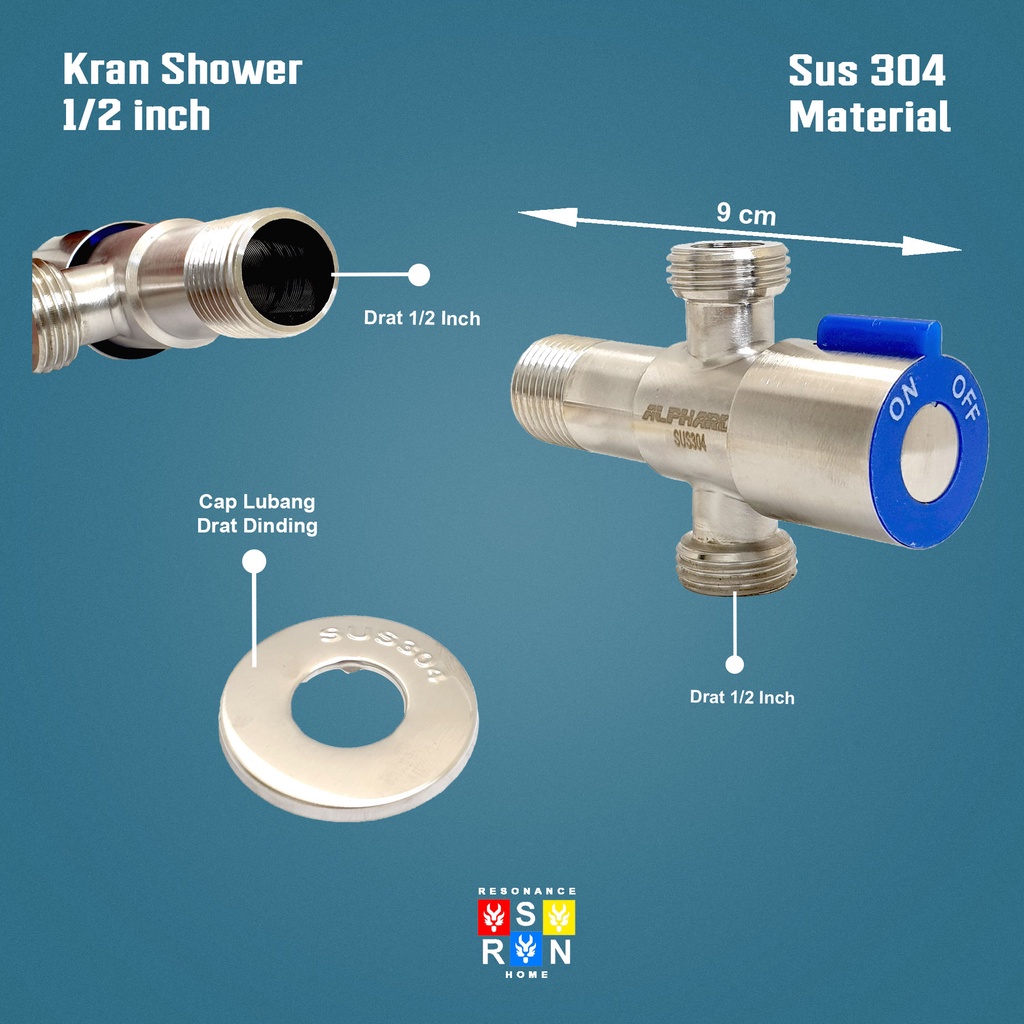 Kran Shower T Double SUS 304 / Stop Keran Cabang Stainles Steel Resonance Home