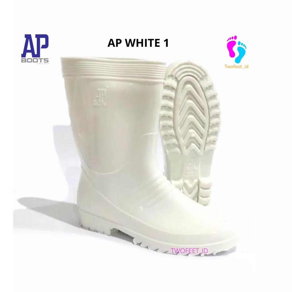 AP BOOTS HITAM DAN PUTIH 1 - AP BLACK I 25-28 -AP WHITE 1 - SEPATU BOOT PENDEK SAFETY KARET-Putih