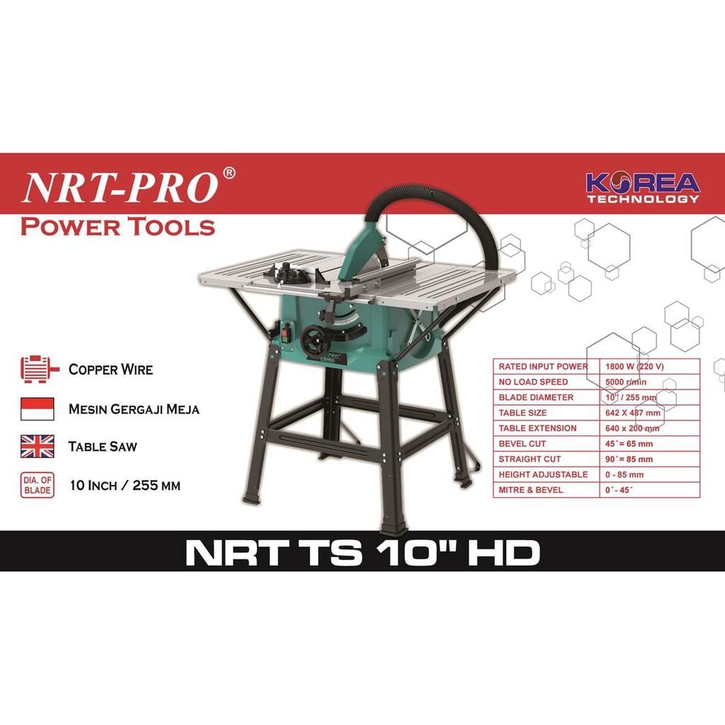 NRT-PRO TS 10" HD Mesin Table Saw 10 Inch - Gergaji Meja Potong Kayu Belah Sudut