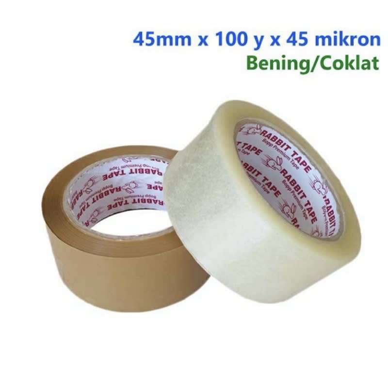 

Lakban Rabbit Tape 2” Warna Bening coklat Solatip Isolasi 100 Yard 2 inch