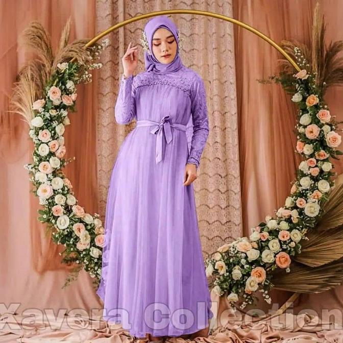 Baju Busana Muslim Gamis Pesta Maxi Dress Mikayla Lilac Terbaru
