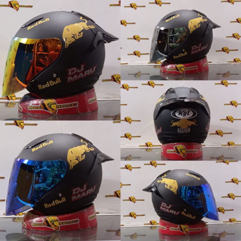 Helm kyt dj maru black doff/hitam dof paket ganteng REDBUL