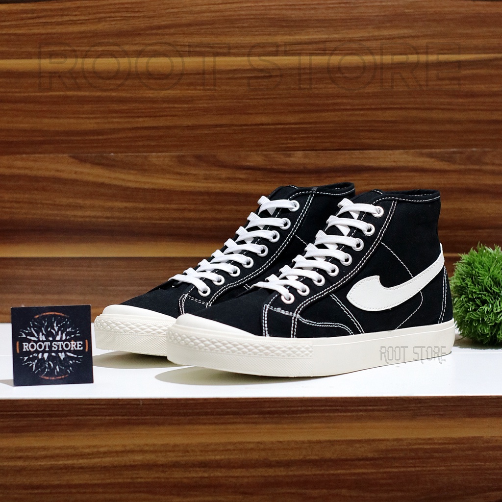 100% Original Sepatu Brand Lokal Casual Black White Hi Not Compass Gazelle Black White High