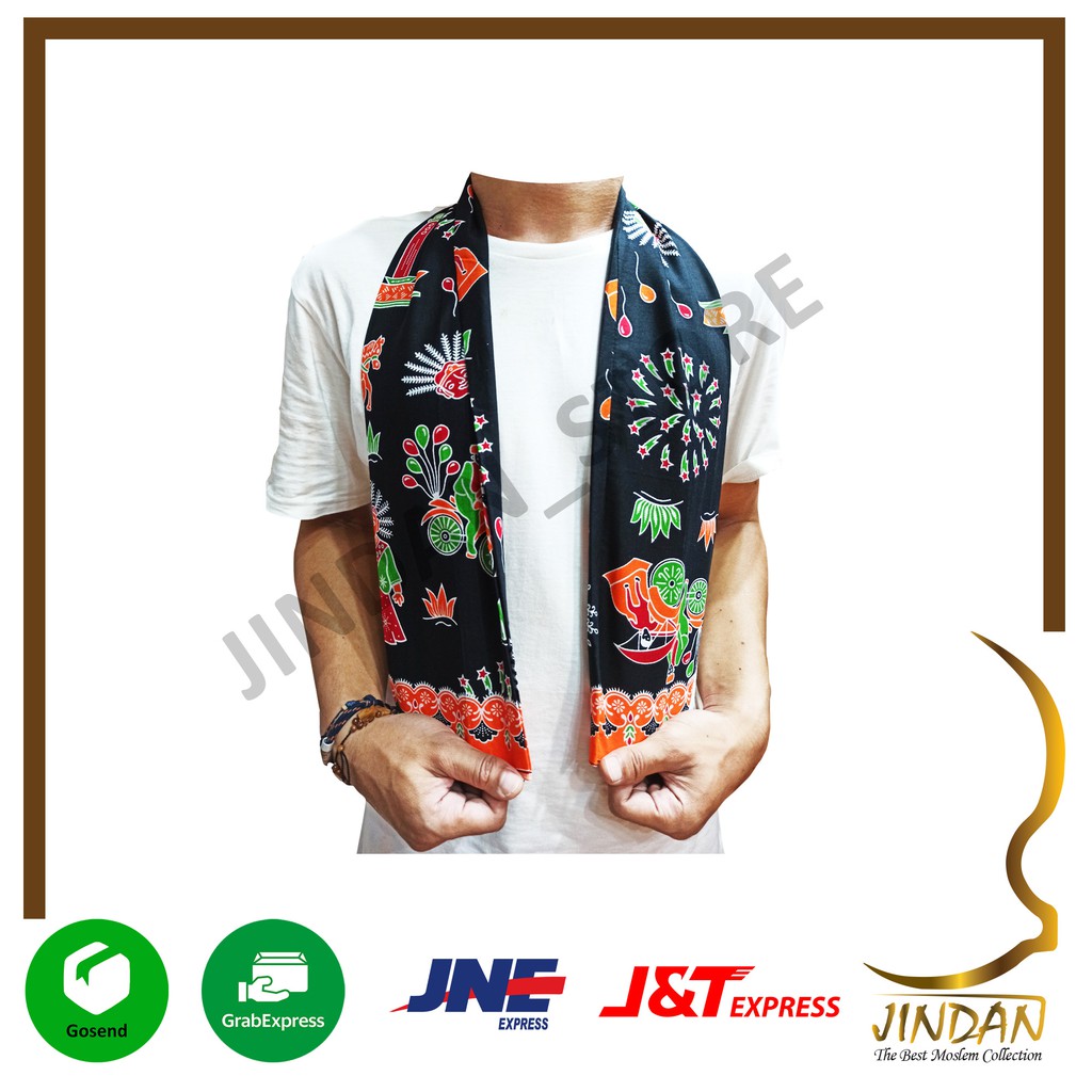 Selendang Betawi Syal Batik Cukin Ondel-Ondel Betawi-HItam - 02