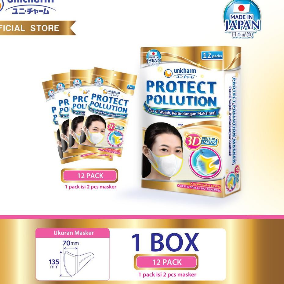 (kode-491) Masker Unicharm Protect Pollution 3D Mask - isi 24 pcs 
