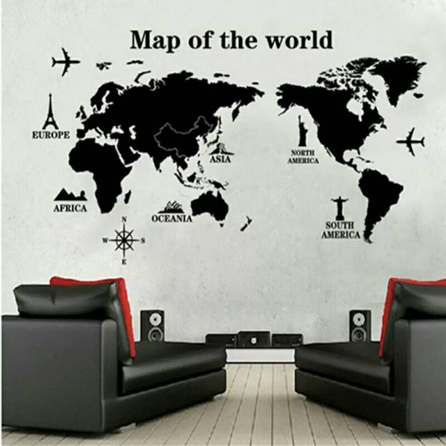 RELIZA WALLSTICKER 60X90 MAP OF THE WORLD PETA DUNIA WALL STICKER DINDING AY9133