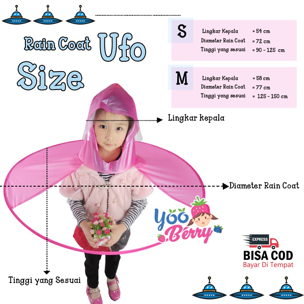 Berry Mart Jas Hujan Anak UFO Raincoat Rain Coat UFO Pink Berry Mart