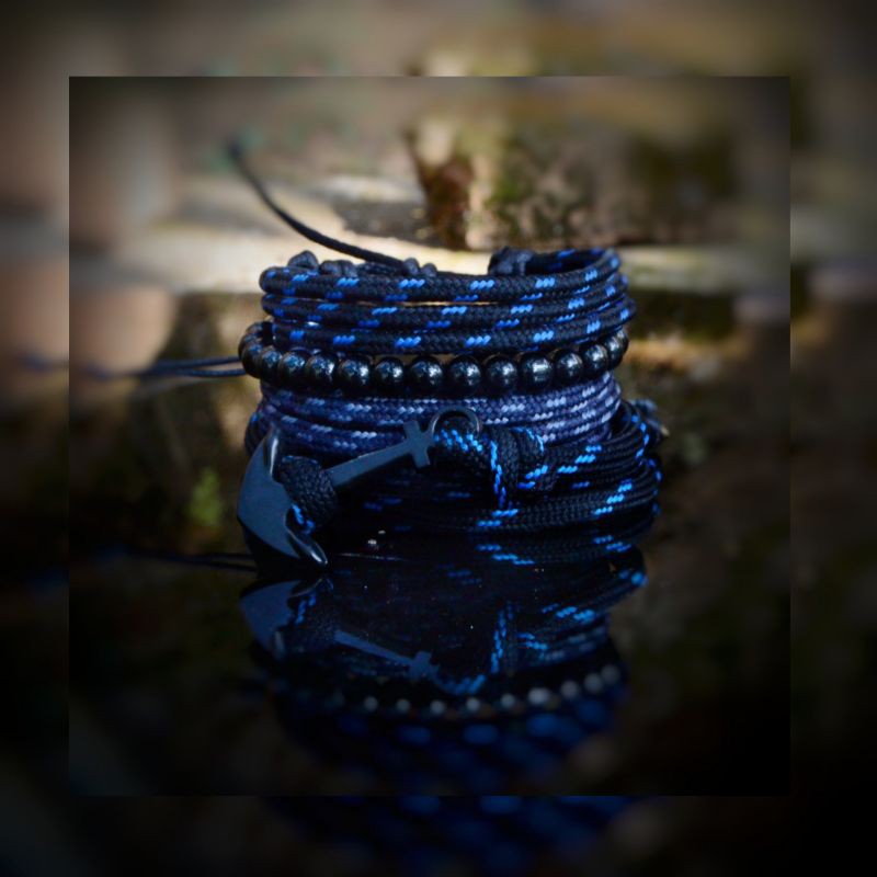 Gelang Jangkar Satu Paket Tali Paracord Lokal Ukuran 4mm Warna Blueblack Premium Bracelet