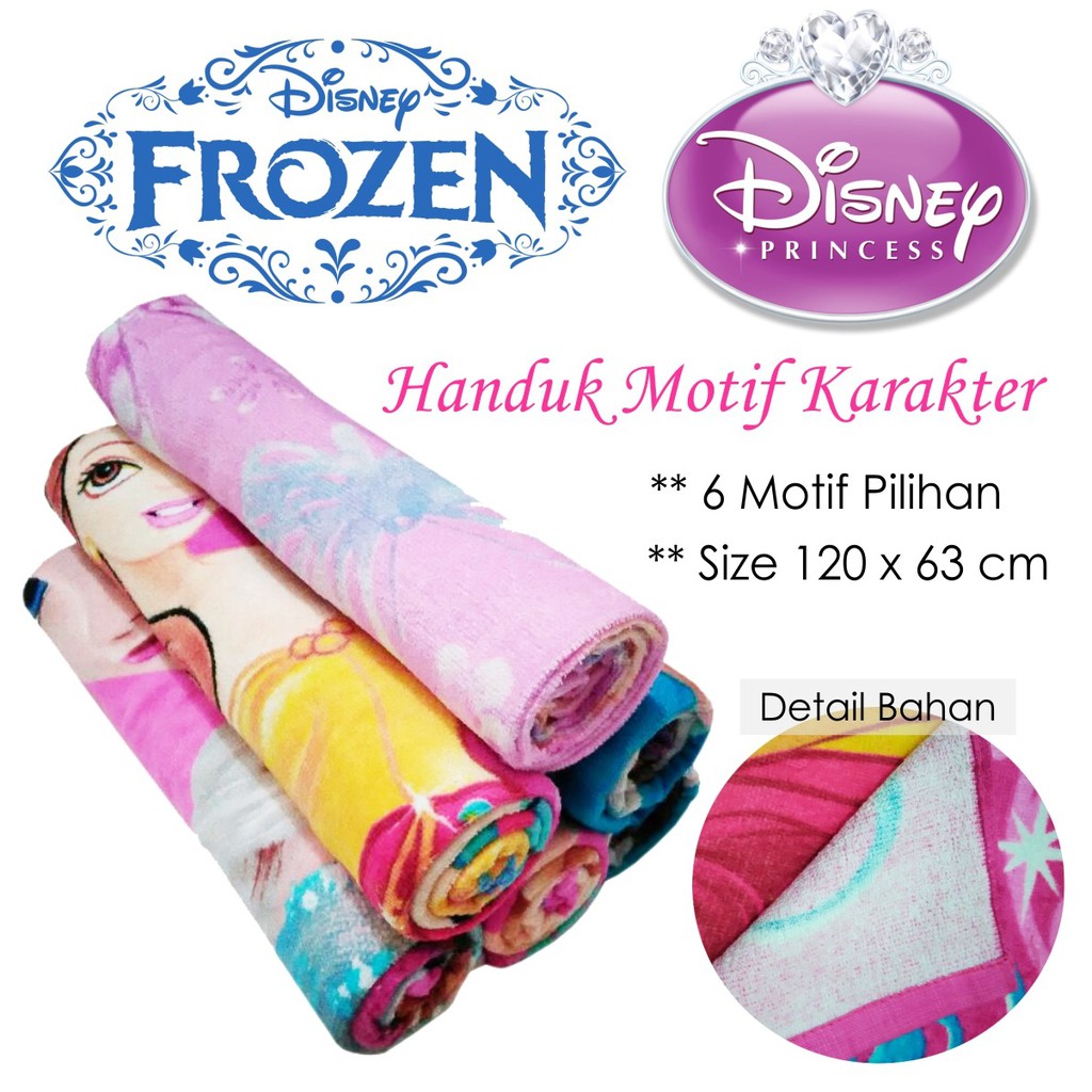 Handuk Anak Import Princess Frozen Sofia Elsa Anna CInderella Ariel Jasmine Belle Aurora